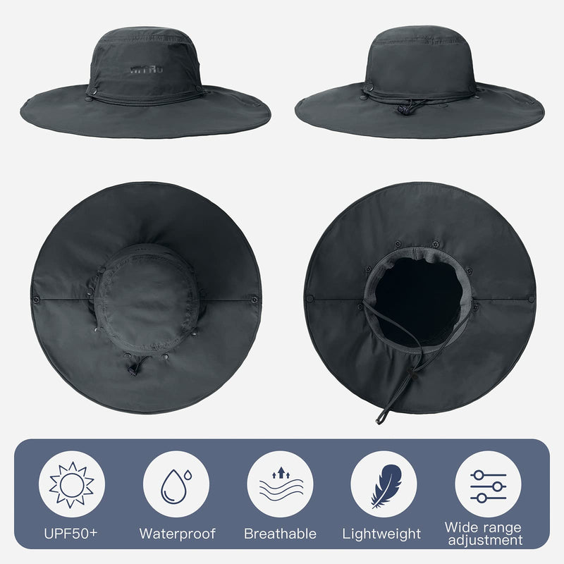 [Australia] - HITRO Sun Fishing Hat, UPF50+ Variable Wide Brim, Removable Top and Neck Flap Black 