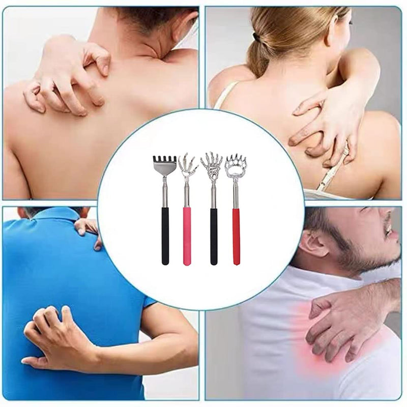 [Australia] - Angeer Stainless Steel Telescopic Back Scratcher, Novelty Gift, Handheld Portable Ultimate Pocket Self Massager, for Those Difficult to Reach Itches (4pcs/Set) 4pcs/Set 