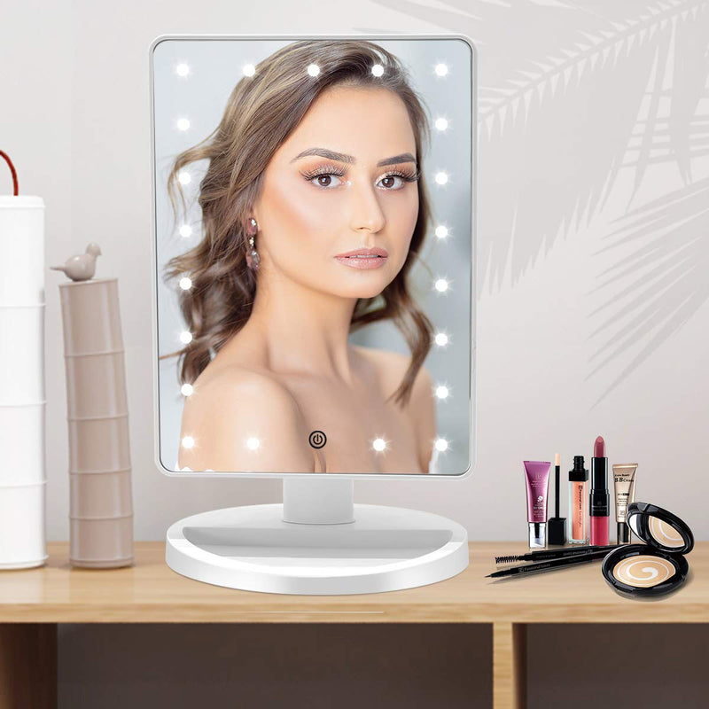 [Australia] - Famihomii Makeup Vanity Mirror with 21 Led Lights, Lighted Makeup Mirror with Detachable 10X Magnification, Dual Power Supply, Touch Screen Light Adjustable Dimmable, Cosmetic Desk Table Mirror White 