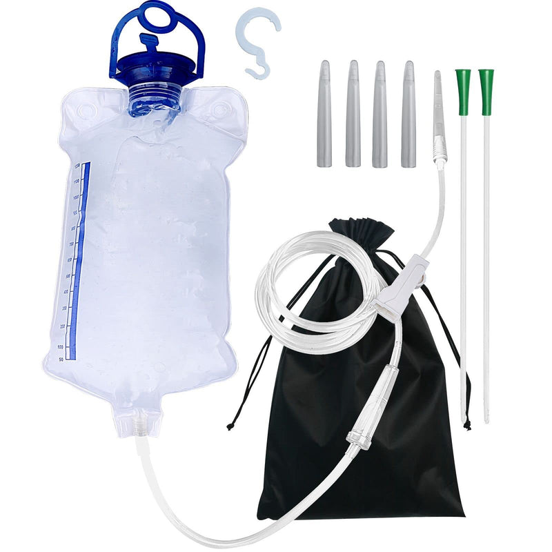 [Australia] - Reusable Enema Kit Anal Douche Bag 7Pcs Enema Nozzle Tips Colon Tube for Water Organic Coffee Colon Cleansing, Sealed Clear Enema Bag Irrigation Cleaning Kit Fold Anal Anus Cleaner Constipation Detox Polyvinyl Chloride (PVC) 