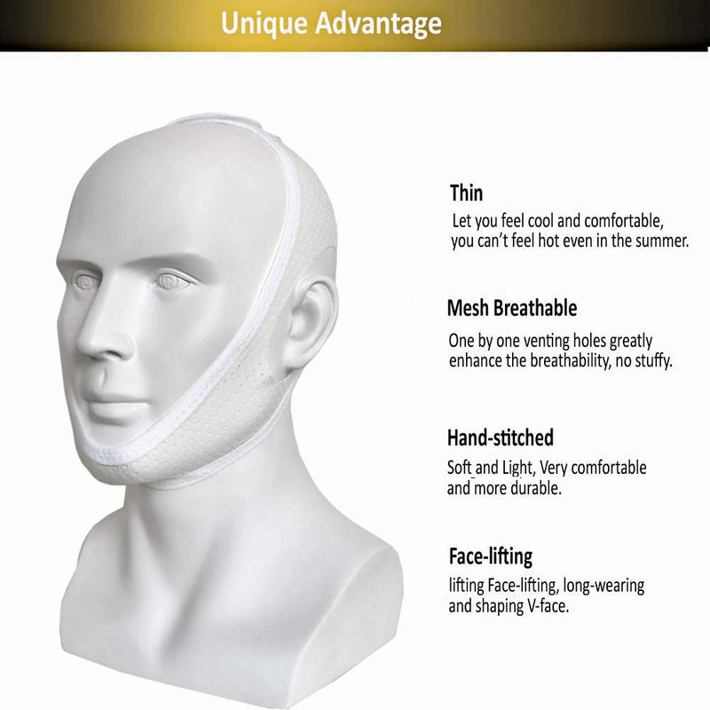 [Australia] - Anti Snoring Chin Strap for Cpap Users, Comfortable Mesh Breathable My Stop Snoring Solution Chin Strap Anti Snore Stopper Anti Snoring Devices Strips Mask Belt Head Jaw Sleep Aid for Women Men(White) 