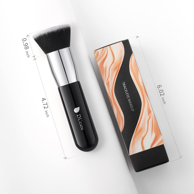 [Australia] - DUcare Foundation Kabuki Brush- Flat Top Big Makeup Brushes Perfect For Liquid Blending Tanning Cream or Flawless Powder Cosmetics - Buffing, Stippling, Concealer, Fake Tan Body Lotion(Black) Black Foundation Brush 
