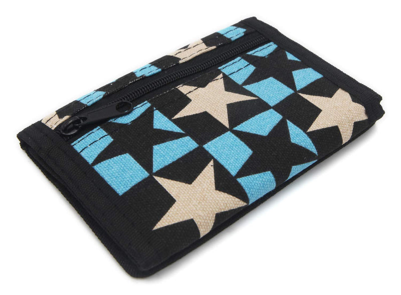 [Australia] - RFID Trifold Canvas Outdoor Sports Wallet for Kids - Front Pocket Wallet with Magic Sticker Big Five-pointed star 