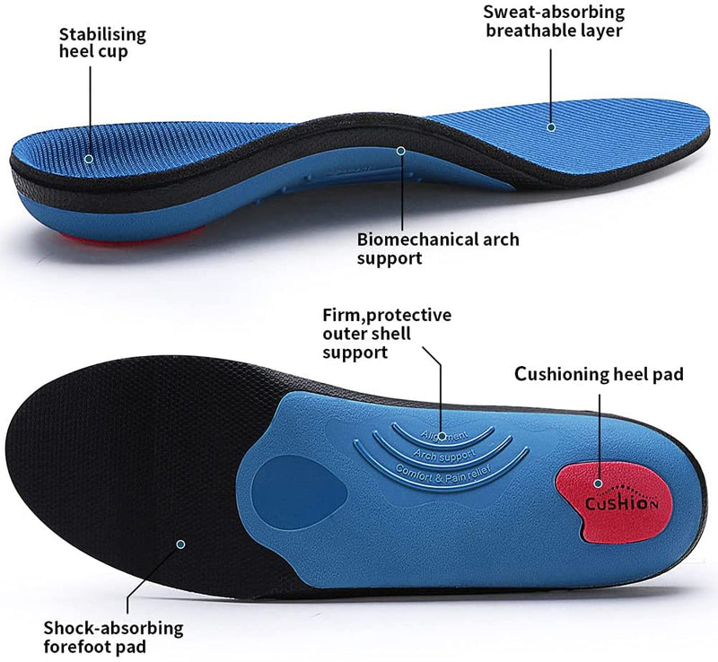 [Australia] - PCSsole Heavy Duty High Arch Support Insoles,210+lbs Orthotic Insoles，Work Boot Shoe Insert for Plantar Fasciitis, Heel Pain, Pronation, Flat Feet, Foot Pain Relief 29cm Mens 10-10 1/2 | Womens 12-12 1/2(11.42")(290MM) Blue 