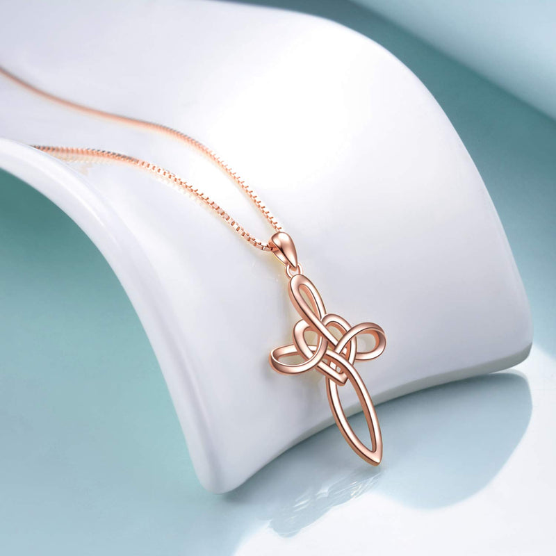 [Australia] - YFN Celtic Knot Cross Necklace Sterling Silver Infinity Love Heart Pendant Necklace Rose Gold Celtic Cross Necklace 