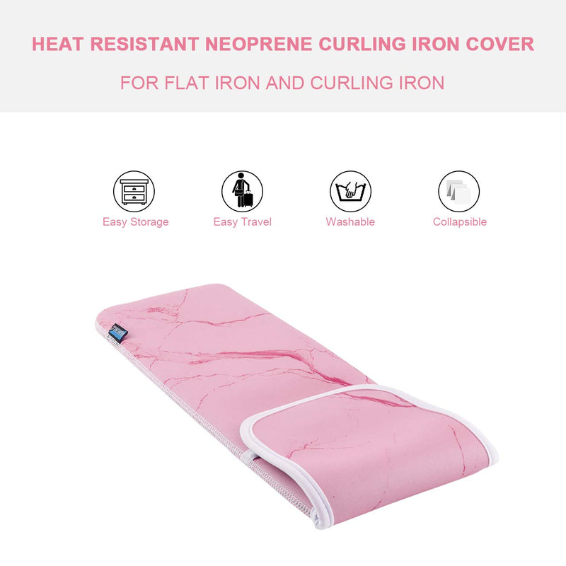 [Australia] - Heat Resistant Neoprene Curling Iron Holder Cover Bag Flat Iron Curling Wand Travel Case Pouch 15 x 5 Inches , Pink Marble Pattern 