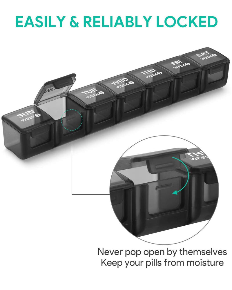 [Australia] - Annwer Large Monthly Pill Organiser 28 Day Pill Box Organizer by Week, Large 4 Weeks One Month Pill Cases with Dust-Proof Container for Pills/Vitamin/Fish Oil/Supplements Black 