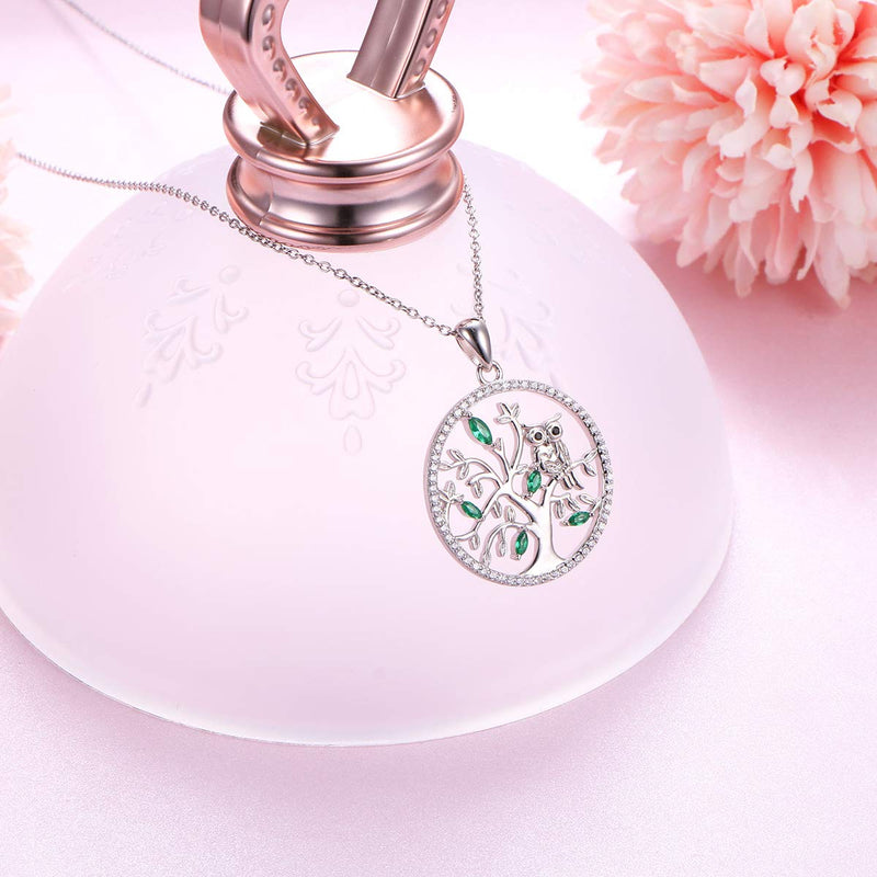 [Australia] - YinShan Sterling Silver Owl on The Branch/Tree of Life Pendant Necklace Owl Jewelry for Women Owl Lovers owl & tree of life 