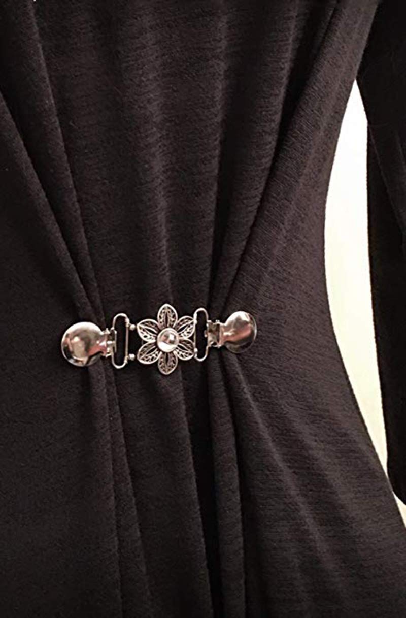 [Australia] - VIEEL 2 Pack Silver Sweater Shawl Clips Set Retro Cardigan Collar Clips Flowers Patterns Dresses Shawl Clip for Women Girls (Flower) 