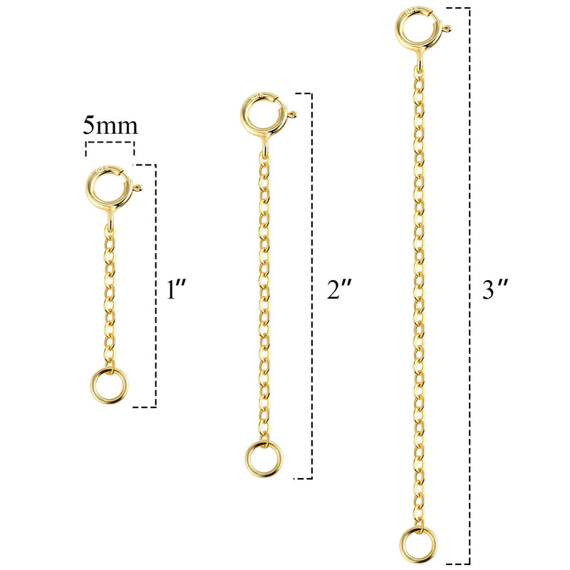 [Australia] - LANCHARMED 3 Pack 14K Gold Plated Sterling Silver Necklace Extenders-Extension for Bracelet Anklet-1 2 3 Inch Jewelry Extension (1 2 3 Inch)(Gold) Gold(1,2,3inch) 