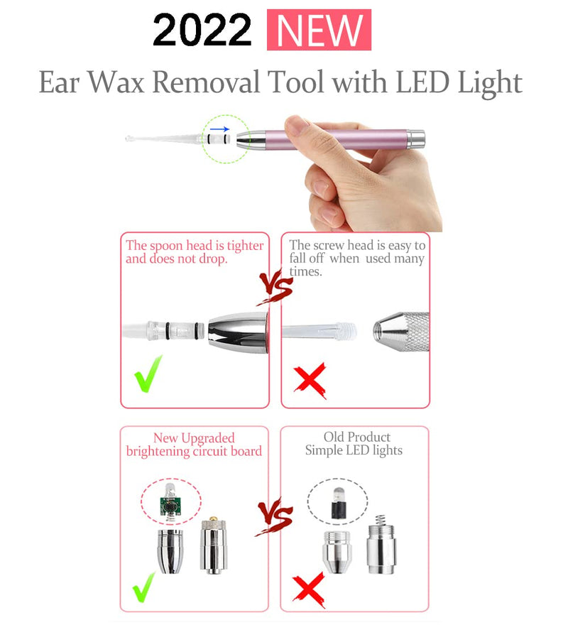 [Australia] - Ear Pick，Ear Wax Removal Tool，LED Lights Ear Cleaning Kit，Updated Version、Non-Slip，Soft Safety Spoon Head，Replaceable and Easy to Clean，Safe Material Gold and Pink 