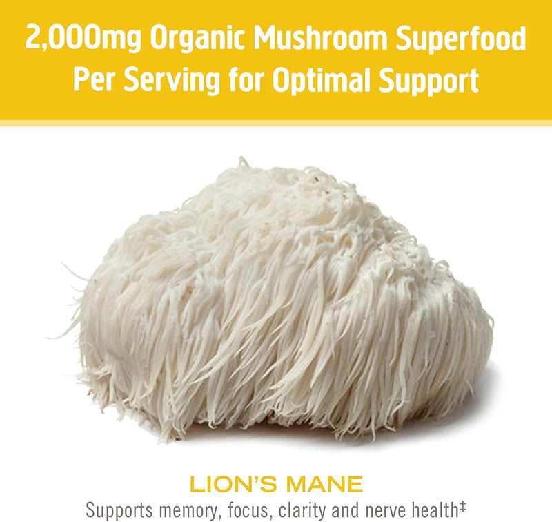[Australia] - Om Mushroom Superfood Lion's Mane Mushroom Capsules Superfood Supplement, 180 Count, 60 Days, Fruit Body and Mycelium Nootropic for Memory Support, Focus, Clarity, Nerve Health, Creativity and Mood Lion's Mane Capsules 180 Count (Pack of 1) 