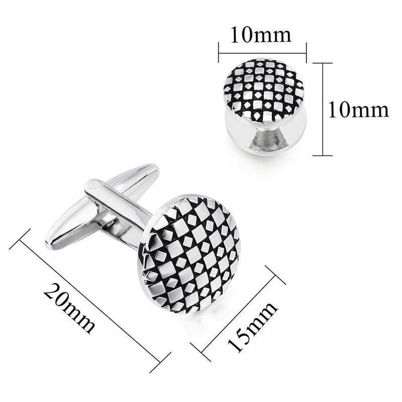 [Australia] - HAWSON Cufflinks and Studs for Men-Flower Pattern Men Fashion Tuxedo Shirt Silver Cufflinks and Studs Set for Regular Weeding Business Accessories 40166 