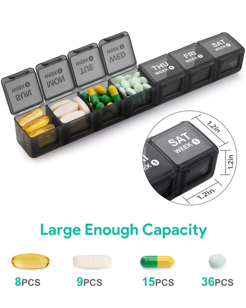 [Australia] - Annwer Large Monthly Pill Organiser 28 Day Pill Box Organizer by Week, Large 4 Weeks One Month Pill Cases with Dust-Proof Container for Pills/Vitamin/Fish Oil/Supplements Black 