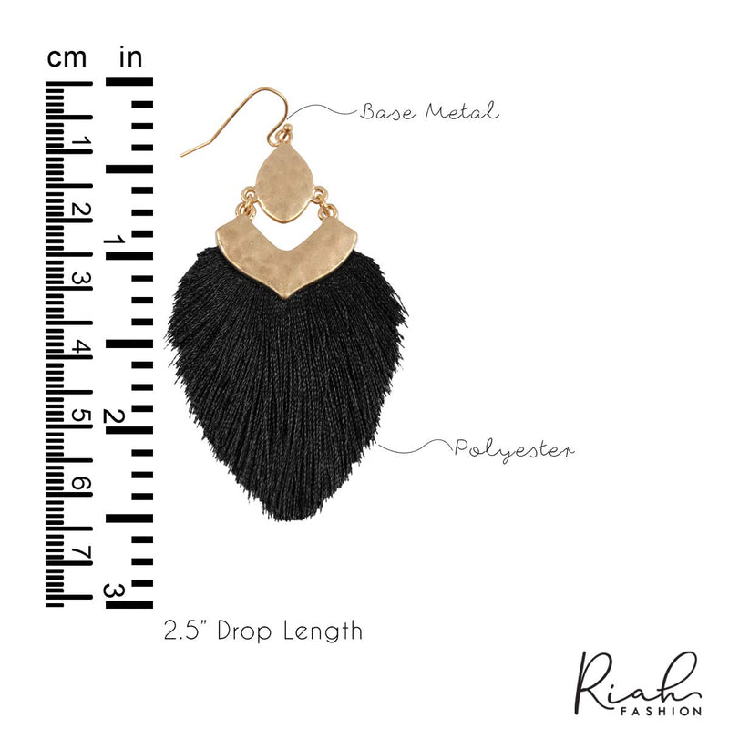 [Australia] - Bohemian Silky Thread Fan Fringe Tassel Statement Earrings - Lightweight Strand Feather Shape Dangles Bohemian Fringe - Black 