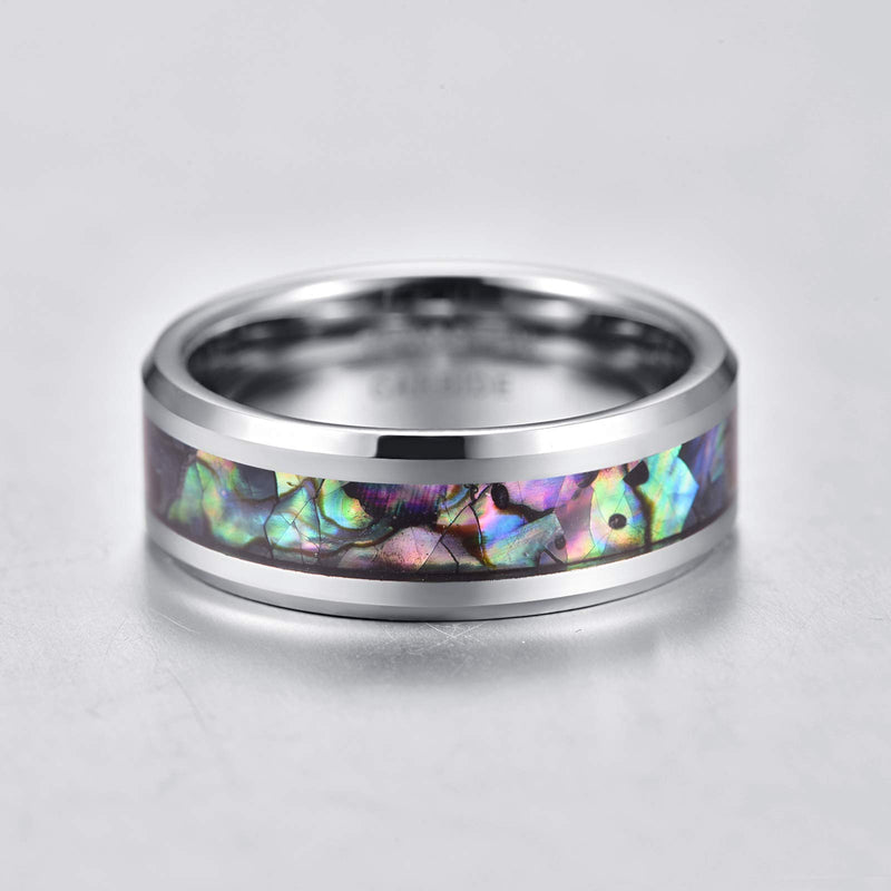 [Australia] - Merthus 8mm Men Shell Inlay Wedding Band Tungsten Carbide Pinky Ring Colorful 8 