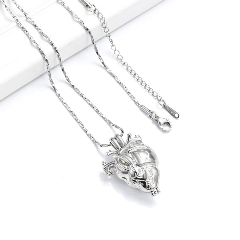 [Australia] - Imrsanl Cremation Jewelry Pendant Necklace for Ashes Holder - Anatomical Heart Urn Necklace for Ashes - Cremation Keepsake Memorial Lockets Silver 