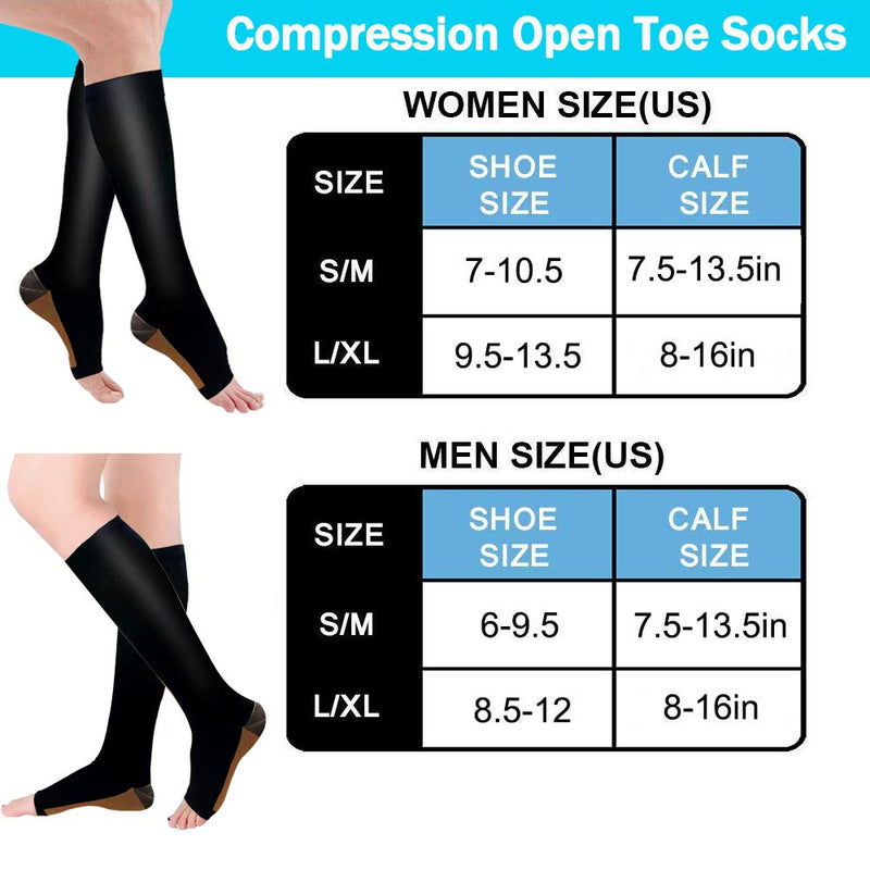 [Australia] - Copper Compression Socks, Open-Toe 20-30mmHg Graduated Compression Stockings for Men Women 01 Black Large-X-Large 