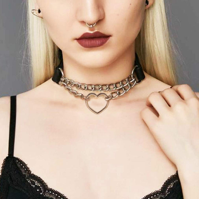 [Australia] - 2 Pcs PU Leather Gothic Punk Choker Collar Necklace - Adjustable Black and Red 