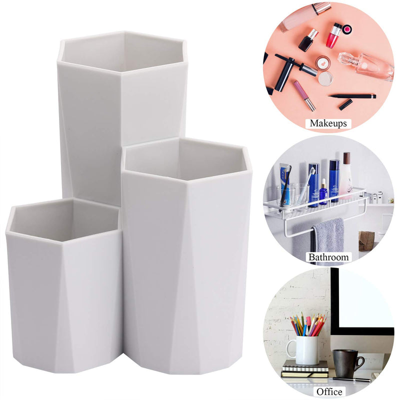 [Australia] - Plastic Makeup Brush Holder Organizer, 3 Slot Cosmetics Storage Makeup Brushes Cup for Vanity, Desk,Bathroom Countertops(Gray) Gray 