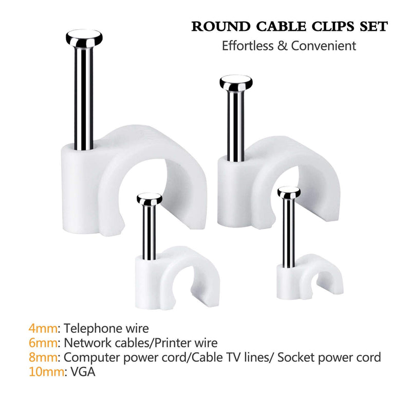 [Australia] - Cable Wire Clips 4mm 6mm 8mm 10mm (Pack of 200) Cable Management RG6 RG59 CAT5 CAT6 RJ45 Electrical Ethernet Dish TV Speaker Wire Cord Tie Holder Single Coaxial Nail Clamps 200 Pack 
