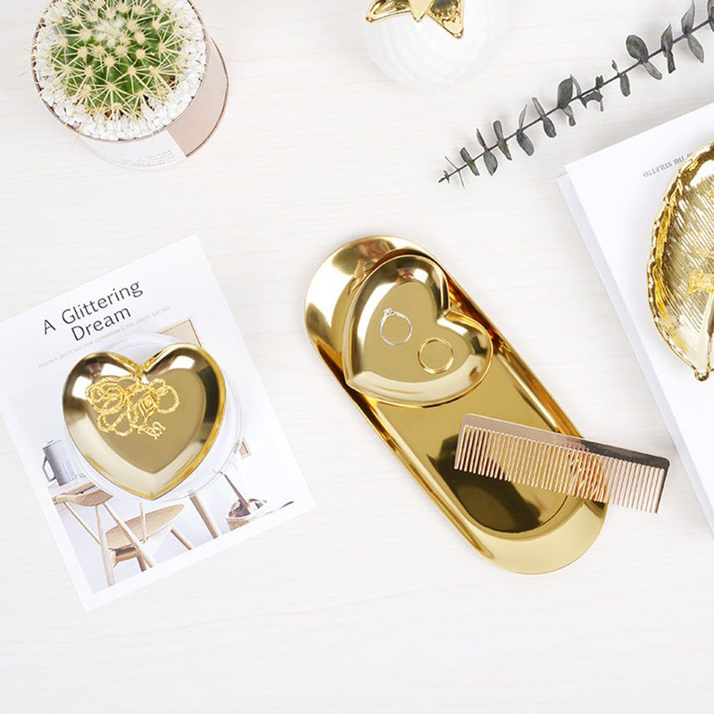 [Australia] - CGMJ 2-Pack Love Shaped Stainless Steel Jewelry Tray Organizer Desktop Organizer (Gold) Gold 
