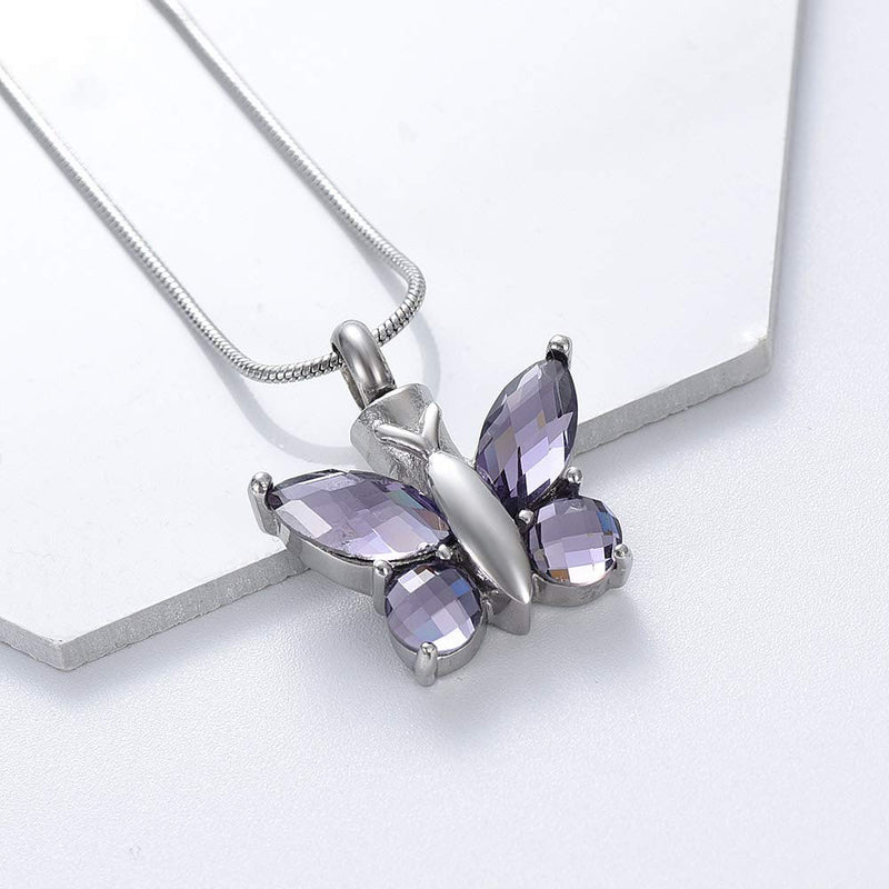 [Australia] - Butterfly Cremation Necklace for Ashes Memorial Keepsake for Beloved's Ashes Cremation Jewelry for Ashes Urn Pendants for Human Ashes Adult Purple 