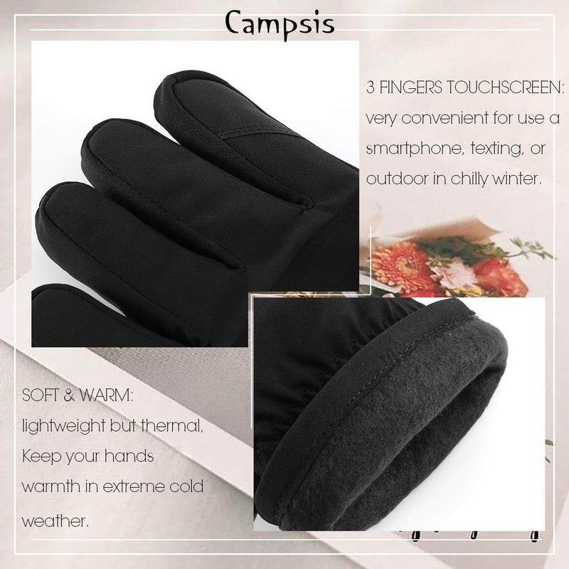 [Australia] - Campsis Waterproof Ski Gloves for Men Black Winter Touchscreen Windproof Gloves Cold Weather Snowboard Gloves for Outdoor Sports Skiing Shoveling Cycling 