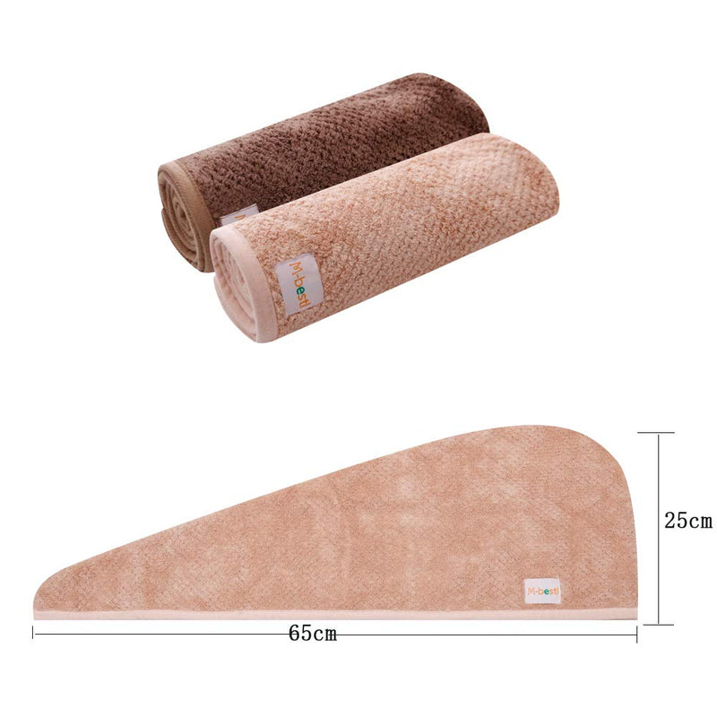 [Australia] - 2 Pack Hair Drying Towels, Hair Wrap Towels, Super Absorbent Microfiber Hair Towel Turban with Button Design to Dry Hair Quickly(Coffee& Pink) Coffee& Pink 