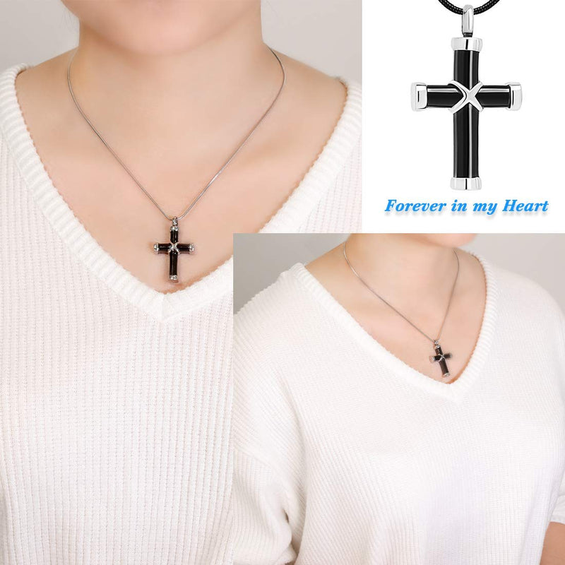 [Australia] - LYFML Cross Cremation Jewelry Urn Memorial Ashes Necklace, Keepsake Pendant Made of Titanium Steel, Come with Filling Kit Black 