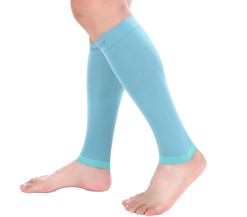 [Australia] - Doc Miller Calf Compression Sleeve Men and Women - 20-30mmHg Shin Splint Compression Sleeve Recover Varicose Veins, Torn Calf and Pain Relief - 1 Pair Calf Sleeves Teal Color - Large Size 