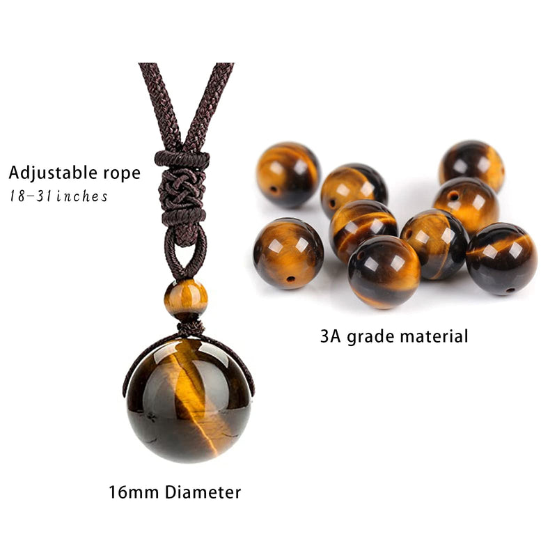 [Australia] - Healing Necklace Natural Yellow Tiger Eye Protection Chakra Beads Stone Pendant for Women Men Adjustable 