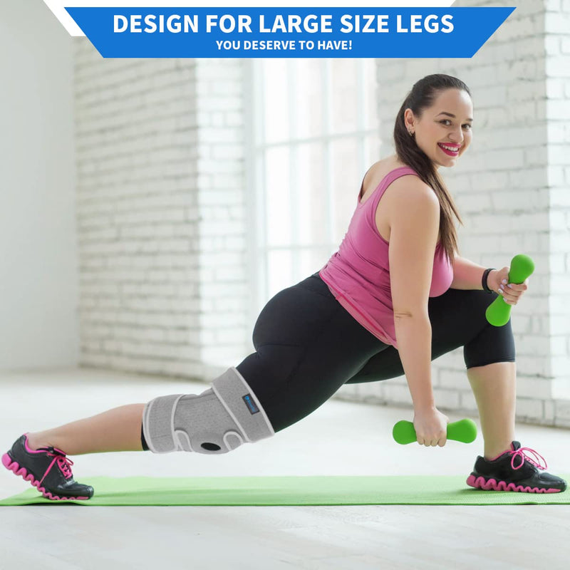[Australia] - Nvorliy Plus Size Adjustable Knee Brace - Lengthened and Widened Design, Extra Large Open Patella Knee Support for Running, Sports, Arthritis, ACL, LCL, MCL, Pain Relief, Fit Women & Men (XL/2XL, Grey) XL/2XL 