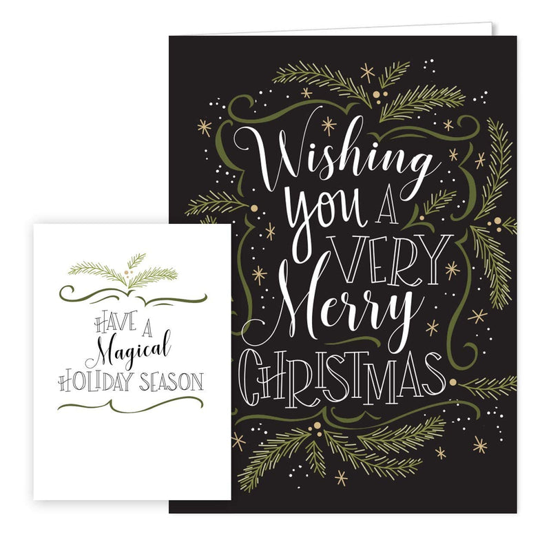 [Australia] - Christmas Pines Typography Christmas Holiday Card Assortment Pack - Set of 24 cards, 3 designs. 5'' x 7'' folded, verses inside. Made in the USA. Blank white envelopes. 