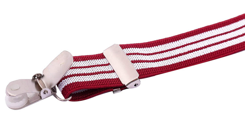 [Australia] - PZLE Men's Boys' Bow tie and Suspenders Set Adjustable Elastic 47 Inches(adult) Red White Stripe 