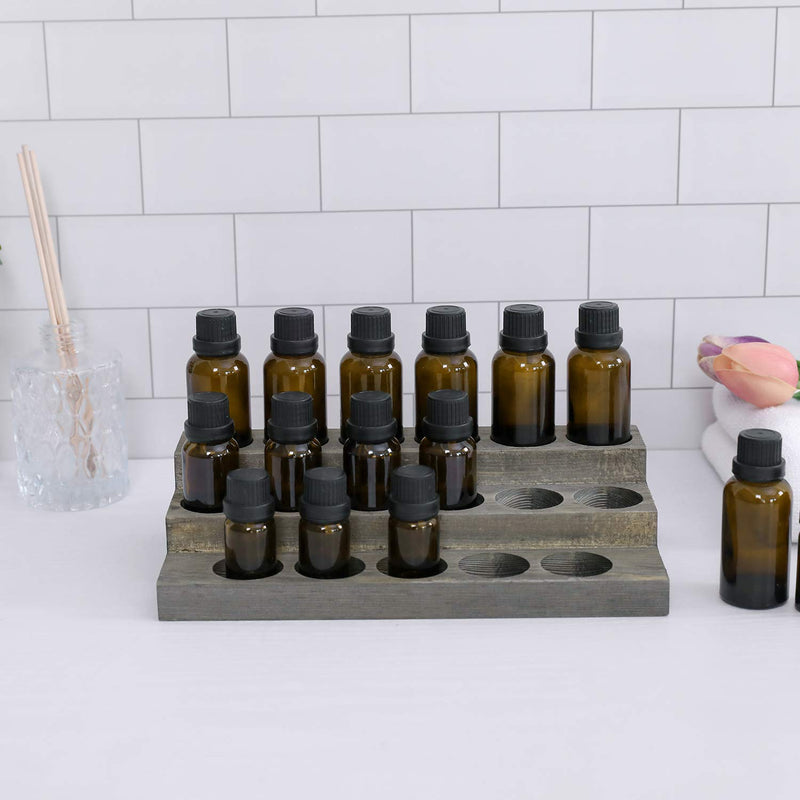 [Australia] - MyGift 3-Tier Vintage Grey Wood 17-Bottle Essential Oil Display Stand Rustic Gray 