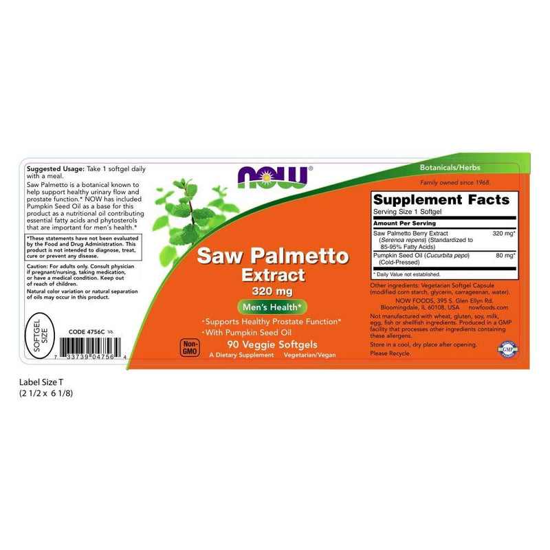 [Australia] - NOW Supplements, Saw Palmetto Extract 320 mg with Pumpkin Seed Oil, Men's Health*, 90 Veg Softgels 