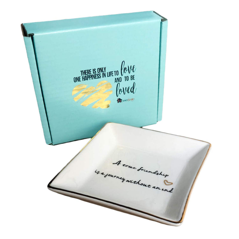 [Australia] - HOME SMILE Friends Gifts for Her Ring Trinket Dish-A True Friendship is a Journey Without an end-Birthday Gifts for Friends Female 