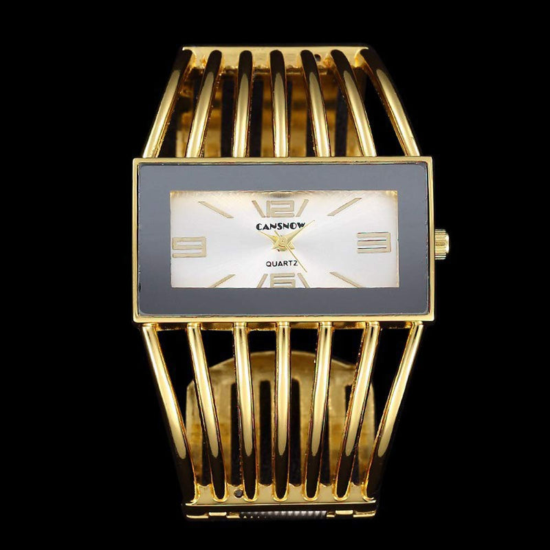 [Australia] - Women Luxury Cuff Bracelet Rectangular Dial Hollow Analog Quartz Wrist Watch for Ladies Gold 