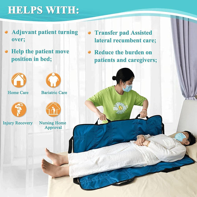 [Australia] - Positioning Pad Draw Sheet Patient Transfer Board Lift Sheet Slide Protective Hospital Bed Mat with Handles for Incontinence, Bariatric, Elderly - Reusable & Washable (48" X 40") 