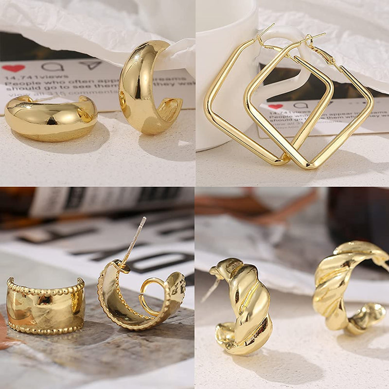 [Australia] - Chunky Gold Hoop Earrings Set for Women, 9 Pair 14K Gold Plated Thick Open Small/Big Hoops Jewelry Gift A-Gold 