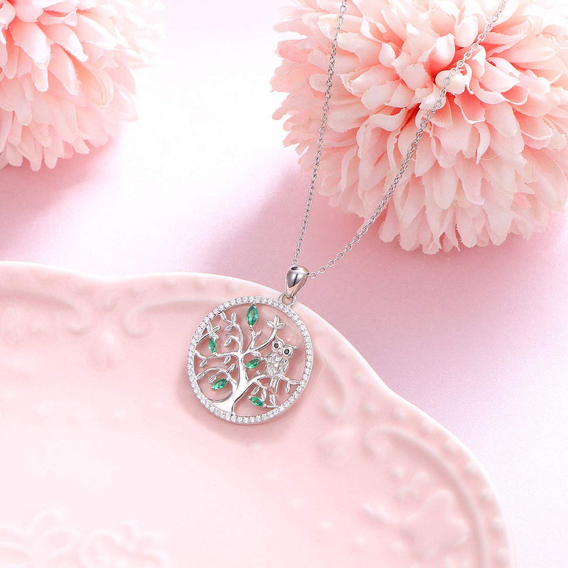 [Australia] - YinShan Sterling Silver Owl on The Branch/Tree of Life Pendant Necklace Owl Jewelry for Women Owl Lovers owl & tree of life 