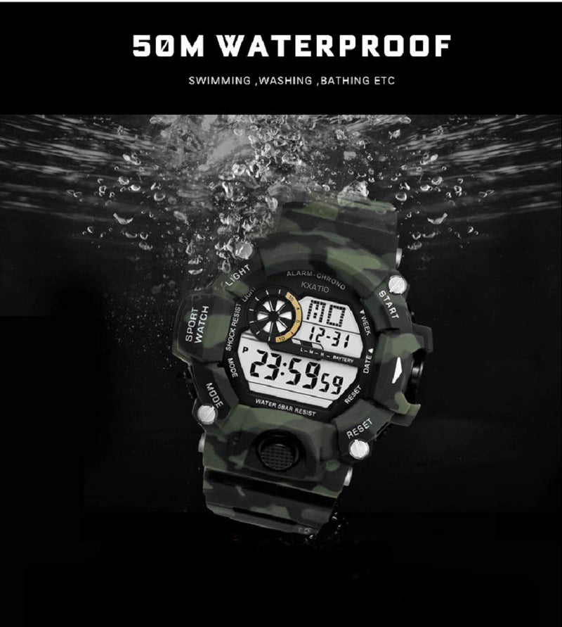 [Australia] - KXAITO Men's Watches Sports Outdoor Waterproof Military Watch Date Multi Function Tactics LED Alarm Stopwatch 00_Black 