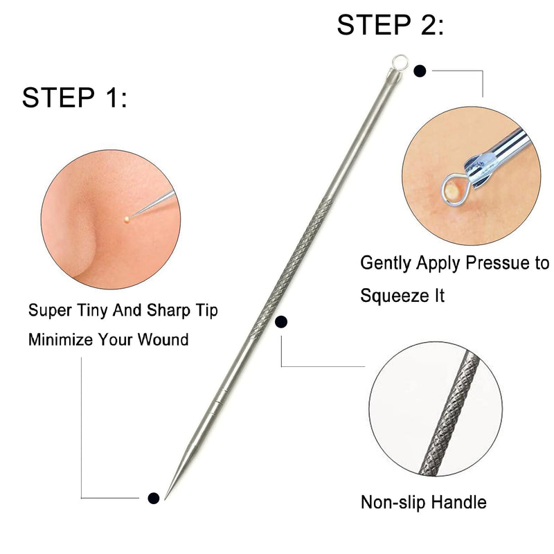 [Australia] - Precision Tweezers Professional Set 4pcs, Flat, Pointed, Slanted Tweezers for Eyebrows and Acne Needle, Tweezer Set for Men and Women with Leather Case, Also Ideal for Lash, Ingrown Hairs, Blackheads Black and Silver 