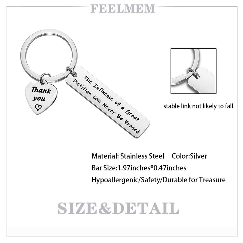 [Australia] - FEELMEM Dietitian Gift Nutrionist Gift Dietitian Appreciation Keychain The Influence of a Great Dietitian Can Never Be Erased Jewelry for Registered Dietitian Dietician silver 