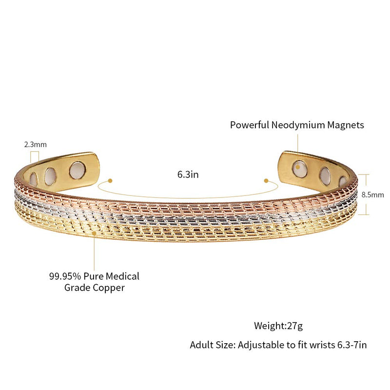 [Australia] - EnerMagiX 6.5‘’ Gold Silver Rose Gold,Copper Bracelets-Hand Carved Copper Bangles, Fashion Copper Bracelets 