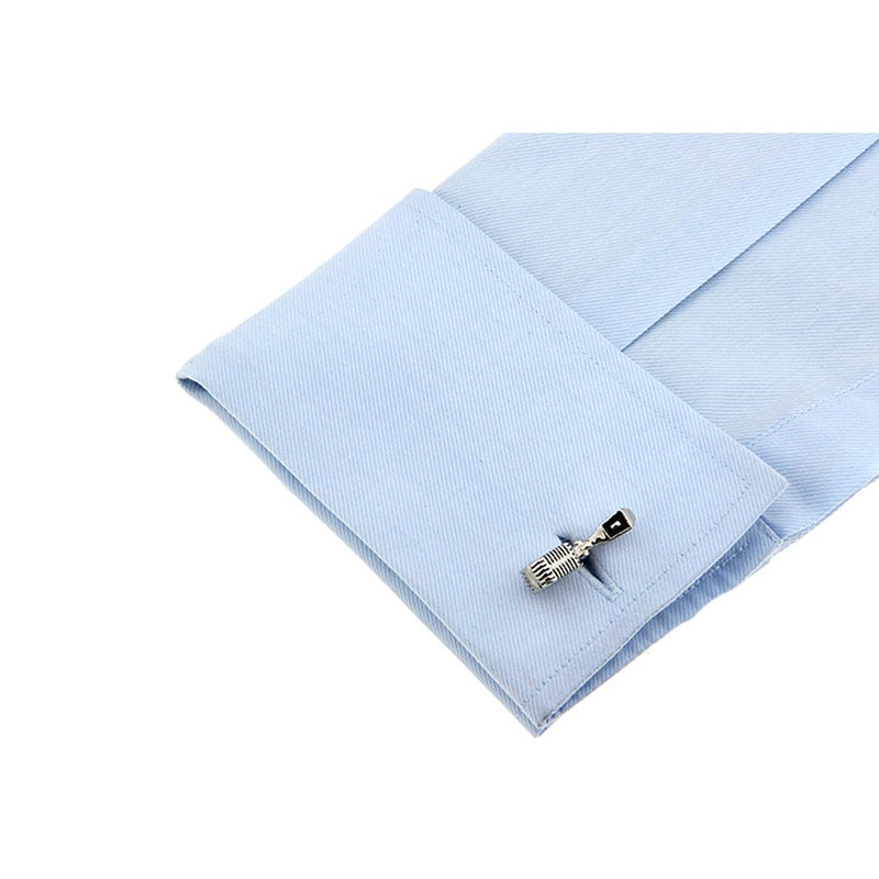 [Australia] - Old-School Broadcast Microphone Silver with Black Music Cufflinks 