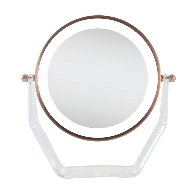 [Australia] - Zadro LED Lighted 8X/1X Magnification Two-Sided Swivel Acrylic Base Vanity Makeup Mirror for Bedroom, Bathroom and Tabletop in Rose Gold 