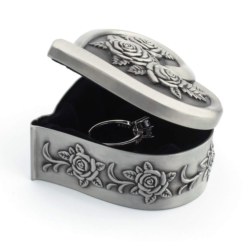 [Australia] - Wislist Heart Shape Retro Metal Small Ring Box Antique Keepsake/Treasure/Earrings/Necklace Jewelry case for Proposal Engagement Wedding Ceremony Birthday Gift Trinket Storage Display Chest Organizer 