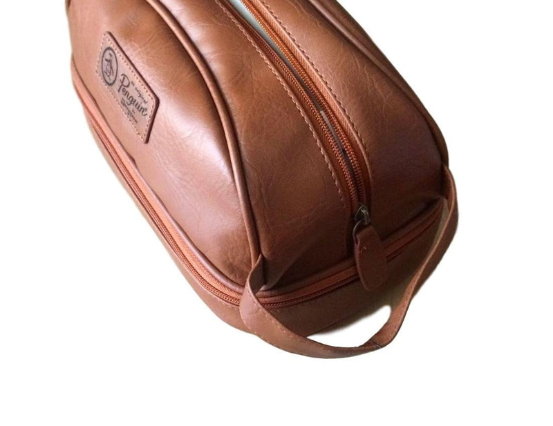 [Australia] - PENGUIN Mens Light Brown Faux Leather Toiletry Travel Kit Case Bag 